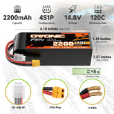 OVONIC 4S 120C 2200mAh 14.8V Lipo Battery with XT60 Connector & Lipo Voltage Checker for 5-Inch Freestyle FPV Racing Drone 4-7 inch Long-Range Drones